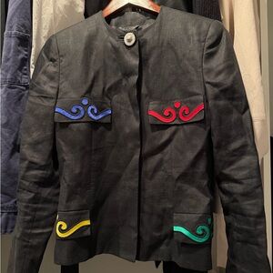 Gianni Versace Vintage Jacket Black Jacket with Colorful Embroidery